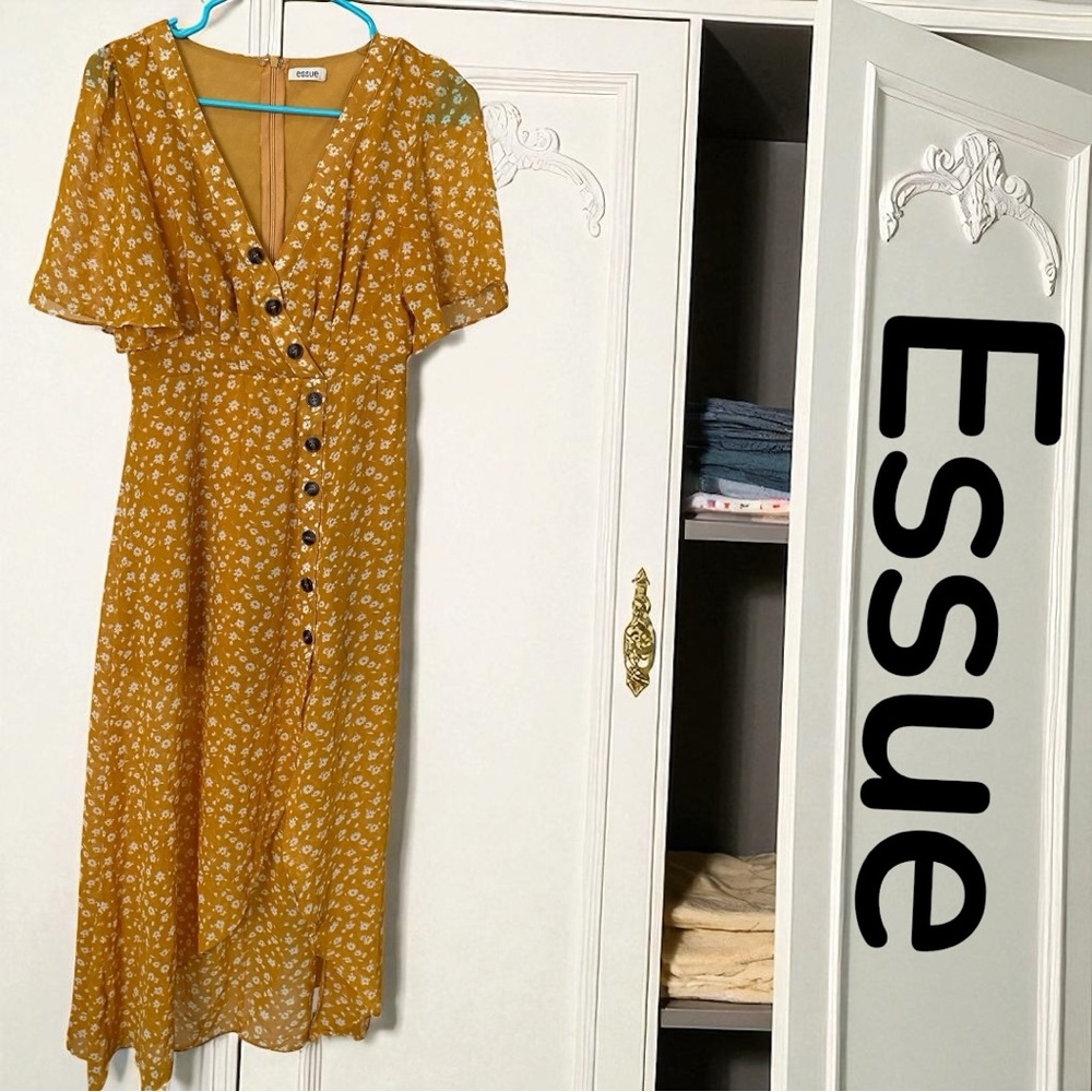 Essue Mustard Yellow Short Sleeve Boho Dress